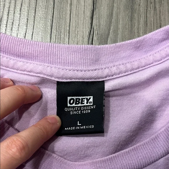 Obey Light Purple Graphic Men's T-Shirt - Picture 2 of 4